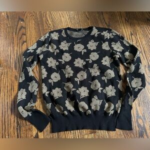 Loft black sweater gold metallic floral size medium nwot